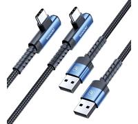 toocki Cable USB C [1M+1M/Lot de 2] 3A Câble USB-A vers USB-C Charge Rapide 90 Degrés Tressé Compatible iPhone 17/17 Pro/17 Pro Max/Samsung Galaxy S10 S10+ / Switch (Bleu)