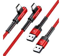toocki Cable USB C [1M/Lot de 2] 3A Câble USB-A vers USB-C Charge Rapide 90 Degrés Tressé Compatible iPhone 17/17 Pro/17 Pro Max/Samsung Galaxy S10 S10+ / Switch (Rouge)