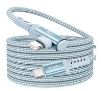 toocki Cable USB-C 240W 2M, Charge Rapide Câble Type-C Coudé, Bleu clair | PD 3.1 Recharge Rapide, 480Mbps, Angle Droit, Tressé pour iPhone 17/16 Pro Max/MacBook/iPad/Galaxy S25, Idéal Gaming/Bureau