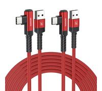 toocki Câble USB-C [3M/Lot de 2] 3A Angle Droit Nylon Tressé Type-C, Rouge