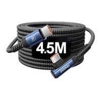 toocki Cable USB C 60 W 4.5 M, PD 3.0 Câble Type C Charge Rapide Nylon Tressé 90 Degrés pour iPhone 17/iPhone 16 Pro Max, Samsung Galaxy S24 S23 S22 Note 20, MacBook, Pixel (Bleu)