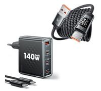 toocki Chargeur USB-C 140W 4 Ports GaN et Câble USB-A vers USB-C 240W 2M Charge Rapide avec Écran OLED pour iPhone 17/16/15 Pro Max, Galaxy S25/S24/S23, MacBook Pro, iPad