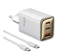 toocki Chargeur USB-C 65W 3 Ports GaN - Chargeur Rapide USB C Double Ports avec Câble 100W, Compatible iPhone 17 16 Pro Max/Galaxy S24/S23, MacBook Air, Xiaomi, Blanc