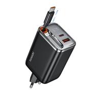 toocki Chargeur USB C 67W, 3 Ports avec Écran LED & Câble Rétractable, Noir | GaN, PD3.0 Charge Rapide, Multiprise Compact, Léger pour MacBook/iPhone 17 Pro/Galaxy S25/Switch/Laptop, Idéal Bureau/Voyage