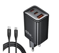 toocki Chargeur USB C GaN 65W, 3 Ports USB-C/A, Câble 100W Inclus, Noir | PD Charge Rapide, Triple Port, Design Compact pour iPhone 17 Pro Max/Galaxy S25/MacBook Air/Xiaomi, Idéal Bureau/Déplacement