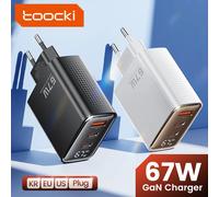 Toocki-Chargeur USB GaN à affichage numérique, charge rapide QC4.0, type C, pour iPhone, iPad, Xiaomi, Samsung, Huawei, tablettes, PD 67W Black