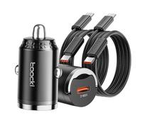 toocki Chargeur Voiture USB C 45W, 2 Pack Allume Cigare Charge Rapide PD3.0 Type C avec 2 Pcs Câbles, Accessoire Voiture pour iPhone 17 16 15 Pro Max Galaxy S24 Ultra iPad Pro
