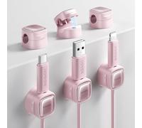 toocki Lot 6 Clips Magnétiques, Organisateur Cable Adhesif, Rose | 6 Pièces Rangement Magnétique, Adhésif pour Chevet pour Câbles Charge/HDMI/USB/Audio, Idéal Bureau, Range Câbles