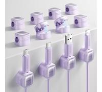 toocki Lot de 12 Clips Magnétiques, Organisateur Cable Adhesif, Violet | 12 Pièces Rangement Magnétique, Adhésif pour Chevet pour Câbles Charge/HDMI/USB/Audio, Idéal Bureau, Range Câbles