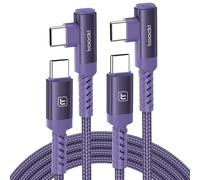 toocki Lot de 2 Câble USB C 60W 1M Charge Rapide Angle Droit Type-C, Violet | Cable USB C vers USB C Coudé, Tressé Nylon pour iPhone 17/16/15 Pro Max/MacBook Pro/iPad/Galaxy S25/S24, Idéal Maison/Voyage