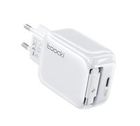 toocki Prise Charge Murale Rétractable 30 W avec Port USB-C et Câble Type C 68 cm, Chargeur Rapide USB Voyage 2 en 1 pour iPhone 17/16/15/iPad/Galaxy S24/S23/Pixel - Blanc
