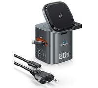 toocki Station Charge 80W GaN, 6 en 1 Chargeur avec Câble Rétractable USB-C
