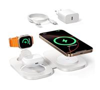 toocki Station de Charge 3 en 1 pour Mag-Safe, Chargeur Induction Rapide Magnétique Pliable pour iPhone 16/15/14/13/12 Pro/Max/Plus, Apple Watch, AirPods avec Lampe de Nuit & 20W Adaptateur Rapide