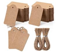 Toocoo Lot de 200 étiquettes cadeaux de qualité supérieure avec 200 racines de ficelle de jute naturelle - Étiquettes de prix en papier kraft double face pour travaux manuels, bijoux, mariage, Noël
