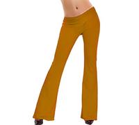 Toocool - AS-2462 - Pantalon à pattes d’éléphant, cloche, coupe ajustée, élastique pour femme, Moutarde, Taille unique