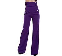 Toocool AS-531 Pantalon taille haute, patte d’éléphant et extensible, pour femmes, aubergine, L