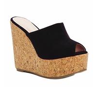 Toocool - Chaussures Femme Compensées compensées radeaux Suède Liège Talons Hauts Plateau CA128, Noir , 38 EU