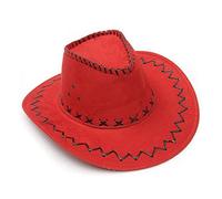 Toocool HUT5 - Chapeau de cowboy / cowgirl en daim pour fête carnaval - Beige - Rouge -