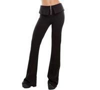 Toocool Pantalon femme patte taille haute cloche élégant élastique Flare VB-15013, Noir , Small-Medium