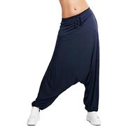 Toocool Pantalon Harem Femme Sarouel Entrejambe Bas Yoga Danse Détente Viscose VB-1950 [Taille Unique, Bleu Foncé]