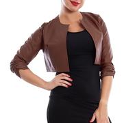 Toocool Veste Courte Femme Simili-Cuir Boléro Sans Fermeture Manches Froncées VB-10381 [XXL, Marron Foncé]