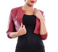 Toocool Veste en Similicuir pour Femme, Boléros Femme en Cuir Synthétique, Boléro Femme Été, Veste Courte Femme Sans Fermeture à Glissière avec Manches Frisées VB-10381 [XXL, Bordeaux]