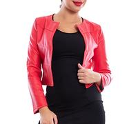 Toocool Veste en Similicuir pour Femme, Boléros Femme en Cuir Synthétique, Boléro Femme Été, Veste Courte Femme Sans Fermeture à Glissière VI-2601 [Taille unique, Rouge]