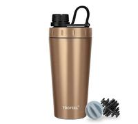 TOOFEEL Bouteille shaker isotherme de 591 ml en acier inoxydable pour boissons protéinées, reste froid/chaud, shaker de protéines en métal à double paroi, sans BPA, étanche