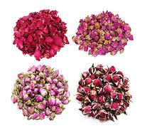 TooGet Fleurs Roses 4 Sacs Comprend Pétales De Rose, Boutons De Roses, Rosa Damascena, Rose Rouge Foncé, Parfait Pour Toutes Sortes D'artisanat