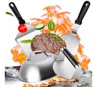 TOOHAO 4 pièces Kit Smash Burger, Kit Barbecue Ustensiles avec Presse Burger, 2 Spatule Set Plancha, Cloches de Cuisson, Homme Cadeau pour Teppanyaki Grill BBQ