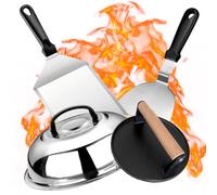 TOOHAO 4 pièces Kit Ustensiles Barbecue avec Grande Fonte Presse Burger et Spatules Coudée Cuisine Acier Inoxydable et Cloche Plancha, Smash Burger Press Set pour Homme Cadeau Teppanyaki Grill BBQ
