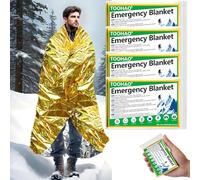 TOOHAO Couverture de Survie Reutilisable 4 Pièces, pour Randonnée Survie Premiers Secours Marathons Voiture, Robuste Indéchirable Imperméable - Or Argent