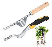 TOOINKCV 2 PCS Découseur de Mauvaises Herbes à la Main, Découseur en Acier Inoxydable avec Manche en Bois, Outil de Jardin de désherbage Manuel, Désherbeur pour Creuser, désherber, ameublir