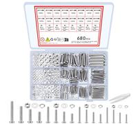 TOOINKCV 680 Pcs Kit de Vis à Tête Fraisée avec Écrous et Rondelles, M3 M4 M5 M6 Acier Inoxydable Vis à Machine à Tête Cruciforme Assortiment de Vis et Écrous avec Kit de Rondelles