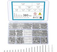 TOOINKCV Ensemble de 380 pièces de vis à têtes cylindriques M4 d’auto-taraudage, Ensemble de vis à tête plate à fente croisée, Vis pour lattes et bois à tête plate à fente croisée