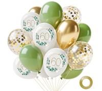 Tookala Guirlande de ballons décoratifs pour le 60e anniversaire - Vert, doré et blanc - Ballons vert sauge, ballons blancs et confettis dorés - Pour fille et femme - 60 ans - Guirlande de ballons en