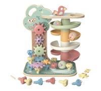 Tooky Toy Circuit de billes avec animaux | Parcours de billes en bois avec roues dentées, perles et figurines | A partir de 18 mois