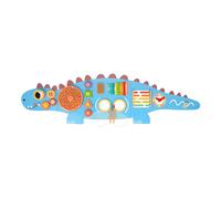 Tooky Toy Dinosaure Planche d'activités en bois | Planche d'apprentissage avec xylophone, boulier, labyrinthe, horloge, engrenages | A partir de 18 mois