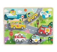 Tooky Toy Enfants Puzzle en Bois Véhicules 3D TH634 Puzzle encastrement 8 pièces, Coloris:bigarré