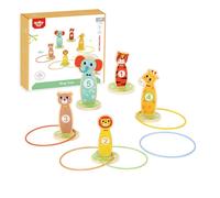 Tooky Toy Jeu de lancer d'anneaux T401 en bois 15 pièces, 5 figurines d'animaux colorées, 5 anneaux multicolores