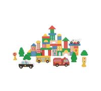 Tooky Toy Lot de 50 blocs de construction urbaine en bois et chariot coloré pour enfants