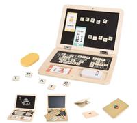 Tooky Toy Ordinateur Portable en Bois Enfants TH819, Lettres magnétiques, Craie, Coloris:Beige