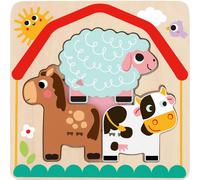 Tooky Toy Puzzle enfants bois 7 pièces jeu de tri, puzzle couleur, 6 animaux colorés vert