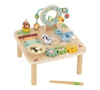 Tooky Toy Table d’activités en bois avec xylophone et animaux | Table d'éveil avec une cloche, des engrenages, un cadre à perles et un labyrinthe animalier | A partir de 18 mois