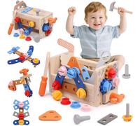 Tool Box Toy Child 3 4 5 Years Old Girl Boy Wooden Toy Tool Box Workbench DIY Construction Game Workbench Child Montessori Educational Games Idea Gift Boy Activity Christmas Baby