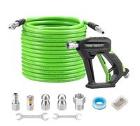 Tool Daily 15 m Tuyau Déboucheur Canalisation Haute Pression avec Pistolet | Furet Deboucheur Canalisation 1/4" NPT, Lance de Nettoyeur Haute Pression M22 14mm, 3 Buses de Jet d'Égout, 250 bar
