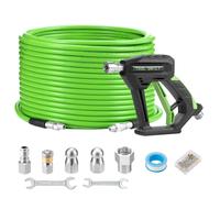 Tool Daily 30 m Tuyau Déboucheur Canalisation Haute Pression avec Pistolet | Furet Deboucheur Canalisation 1/4" NPT, Lance de Nettoyeur Haute Pression M22 14mm, 3 Buses de Jet d'Égout, 250 bar