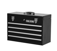 TOOL DORM Caisse a Outil à Quatre Tiroirs, Boite a Outils avec Poignée, Mécanisme de Verrouillage Central, Revêtement de Sécurité, Adaptée aux Ateliers Domestiques, 20.3 x 8.8 x 14 Inch, Noir