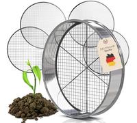 Tool Jungle- Tamis de jardin en acier inoxydable - 5 tamis 3,5,8,9,12mm inclus - tamis à compost résistant aux intempéries - avec traverse supplémentaire pour une meilleure prise en main.