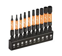 toolant Lot de 10 forets pour clé Allen à tête hexagonale à impact de 6,35 mm, embouts en acier S2, pointes usinées CNC avec magnétisme, 5,1 cm de long avec boîte de rangement (métrique)